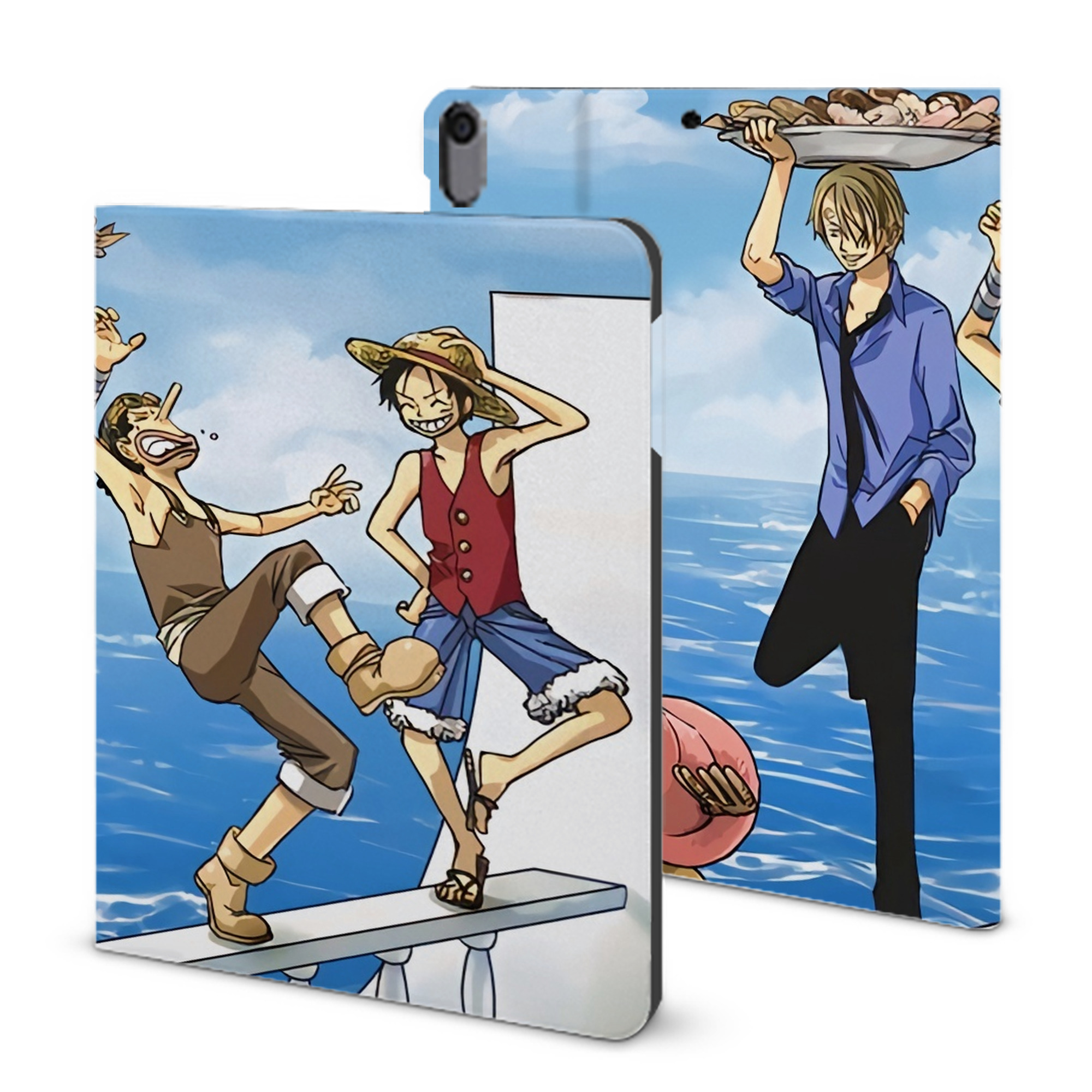 ワンピース ONE PIECE IPad ケース ブック型 PUレザー TPU 耐衝撃 軽量 薄型 ペン収納なし 全面保護 IPad 各モデル対応